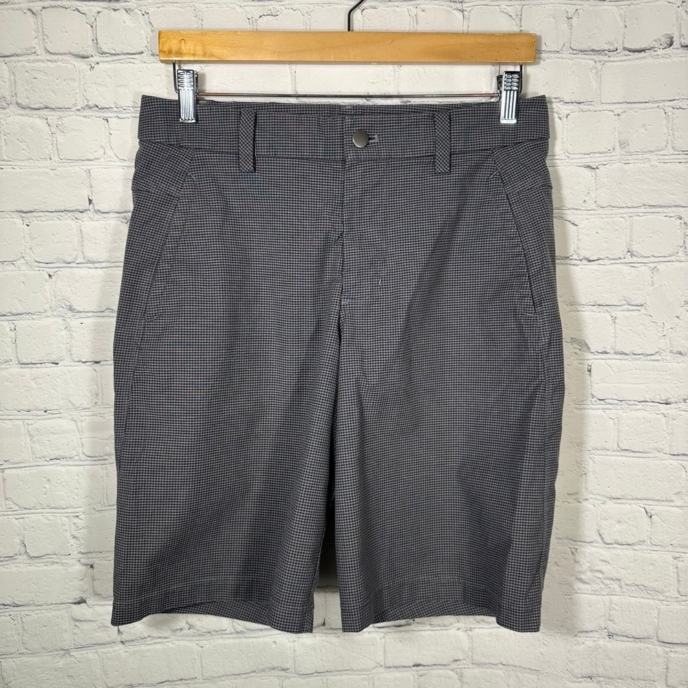 Lululemon Commission Shorts Mens 32 Grey Micro Check Plaid Stretch Golf Casual